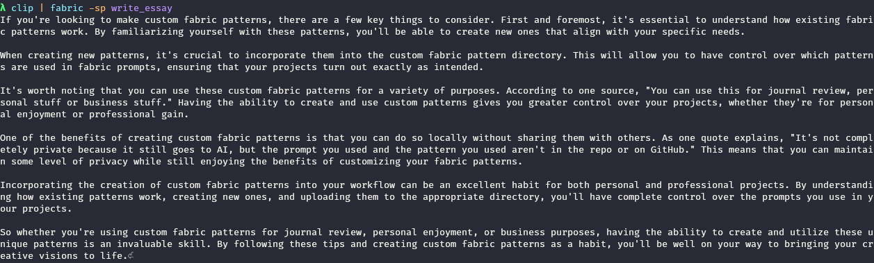 Example of Fabric writing an essay about the wisdom we extracted from a YouTube video transcript